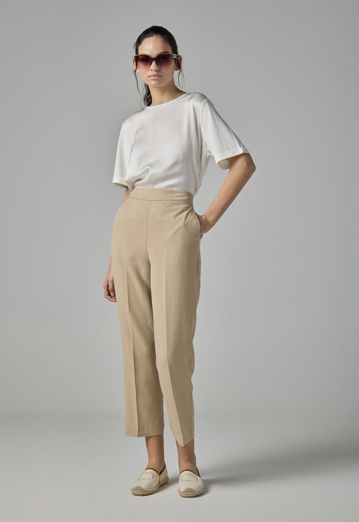 Choice Single Tone Straight Leg Trousers Beige