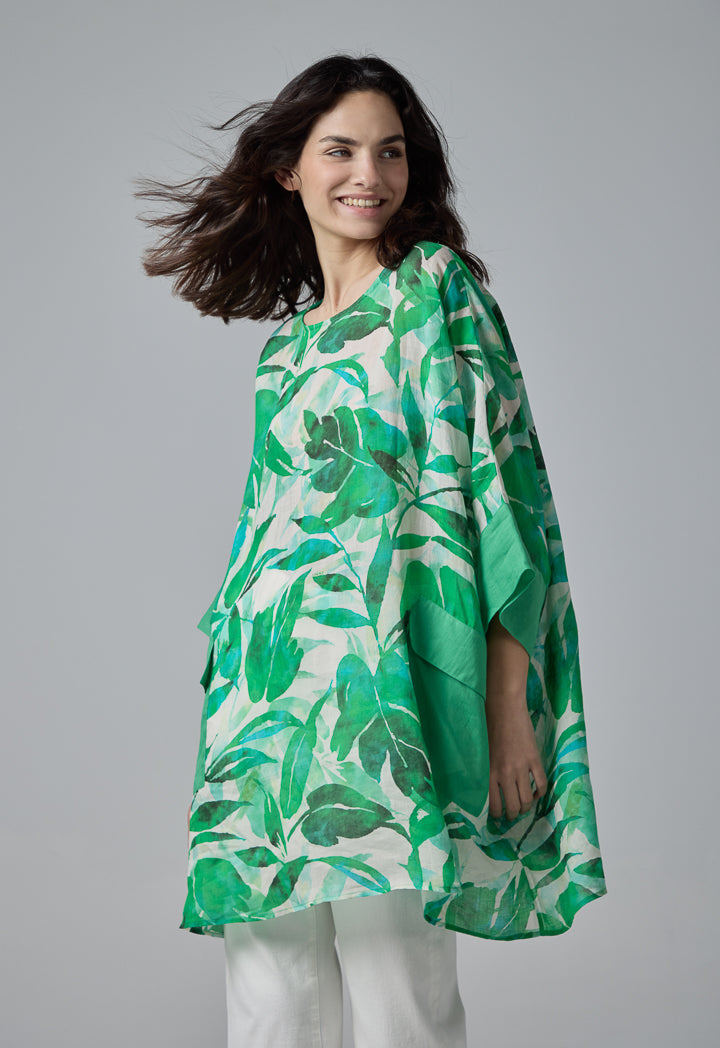 Choice Oversize Printed Front Flap Pockets Blouse Green