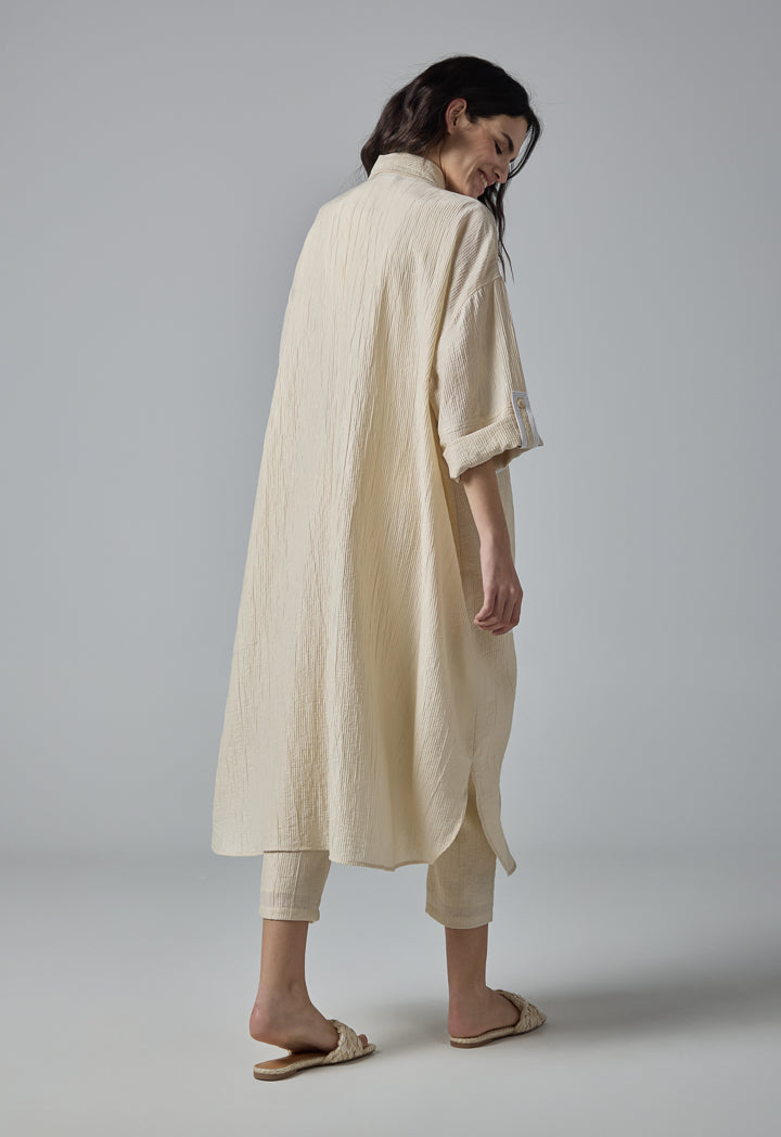 Choice Solid Crinkled Drop Shoulder Abaya Beige