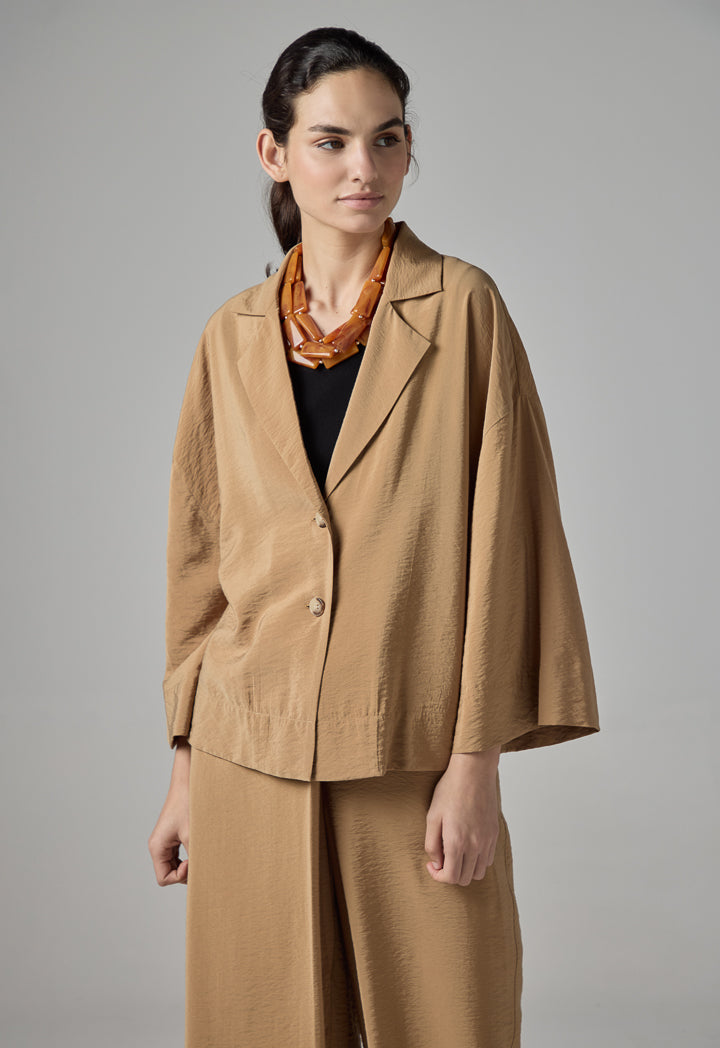 Choice Solid Drop Shoulder Crinkled Jacket Brown