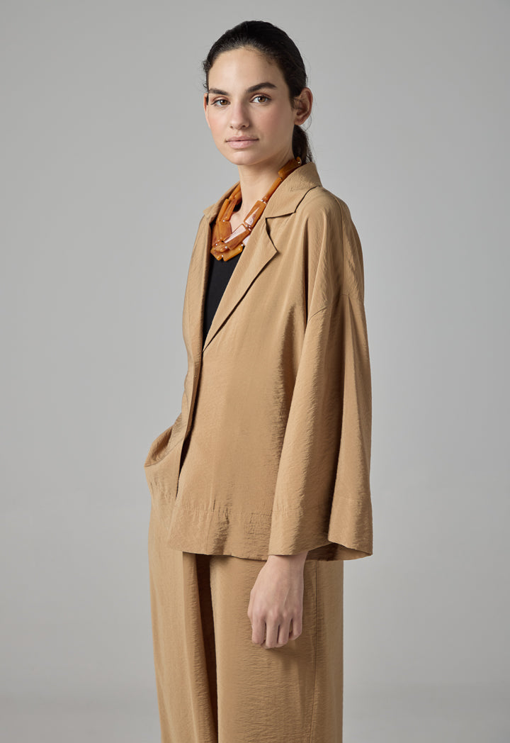 Choice Solid Drop Shoulder Crinkled Jacket Brown