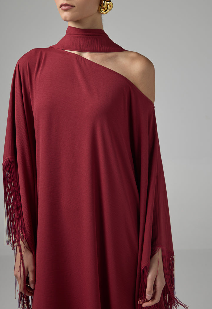 Choice One-Shoulder Dress With Tassels Details Burgundy