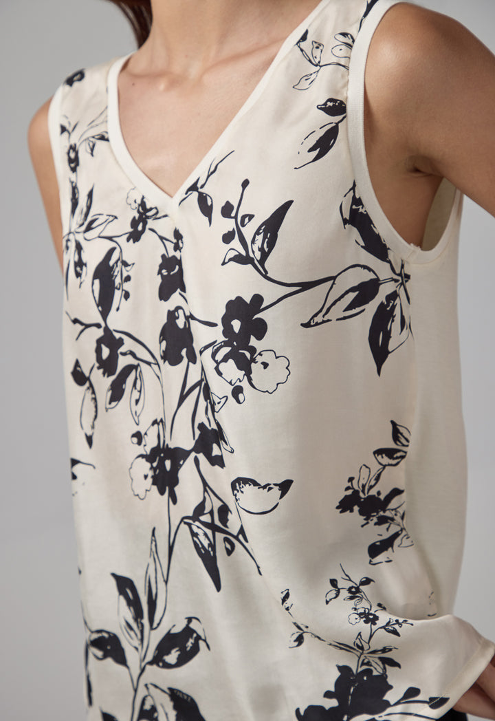 Choice Sleeveless Floral Printed Top Sand