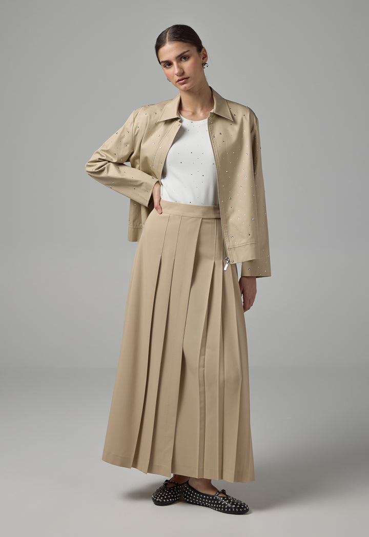 Choice Single Tone Plated Skirt Beige