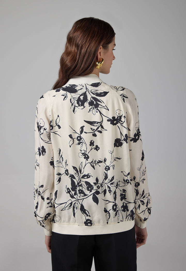 Choice Floral Printed Raglan Sleeves Jacket Sand