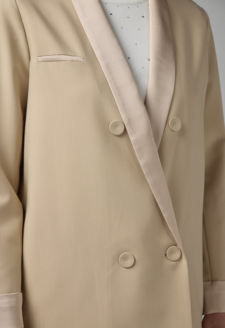 Choice Shawl Collar Contrast Blazer  Beige