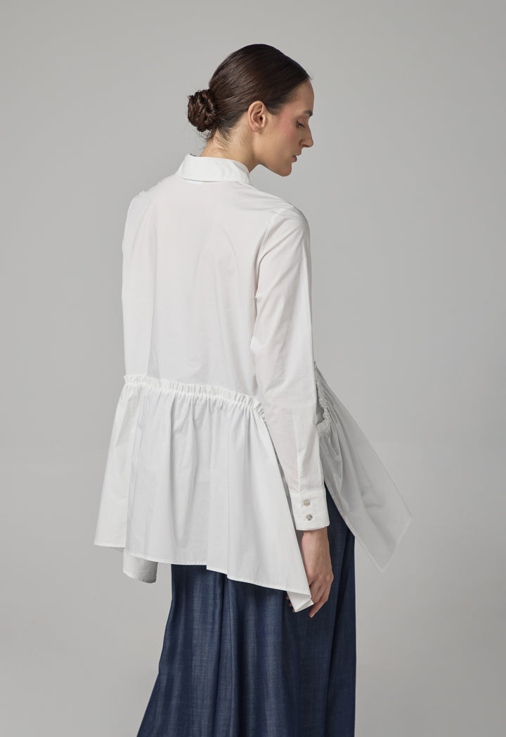 Choice Asymmetrical Hem Ruffle Shirt White