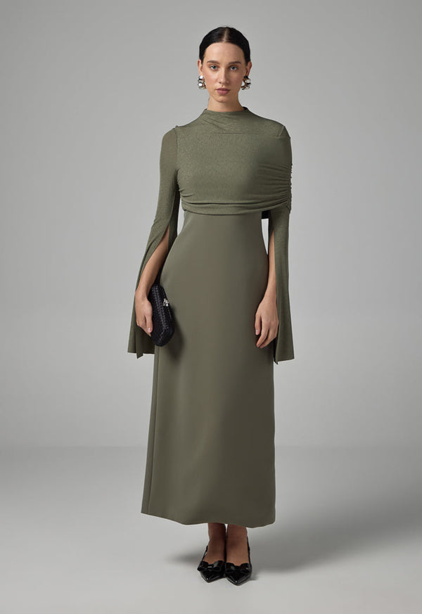 Choice Maxi Dress With Overlay Knitted Olive