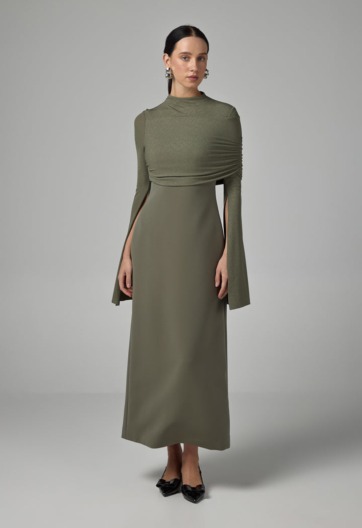 Choice Maxi Dress With Overlay Knitted Olive