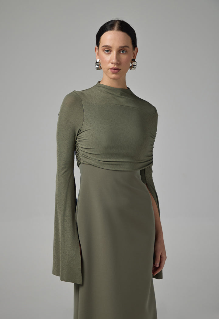 Choice Maxi Dress With Overlay Knitted Olive