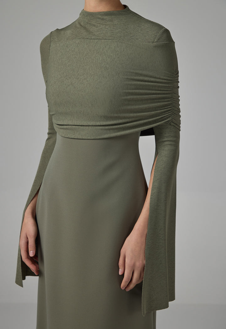 Choice Maxi Dress With Overlay Knitted Olive