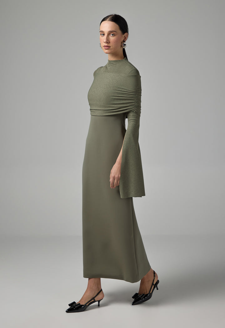 Choice Maxi Dress With Overlay Knitted Olive