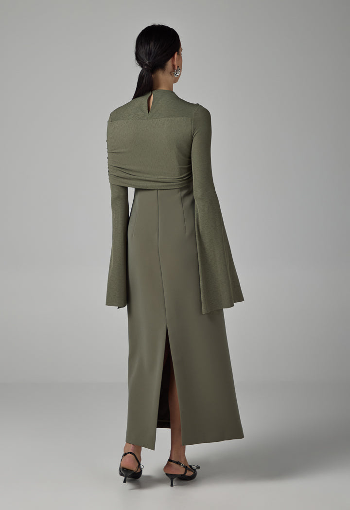 Choice Maxi Dress With Overlay Knitted Olive