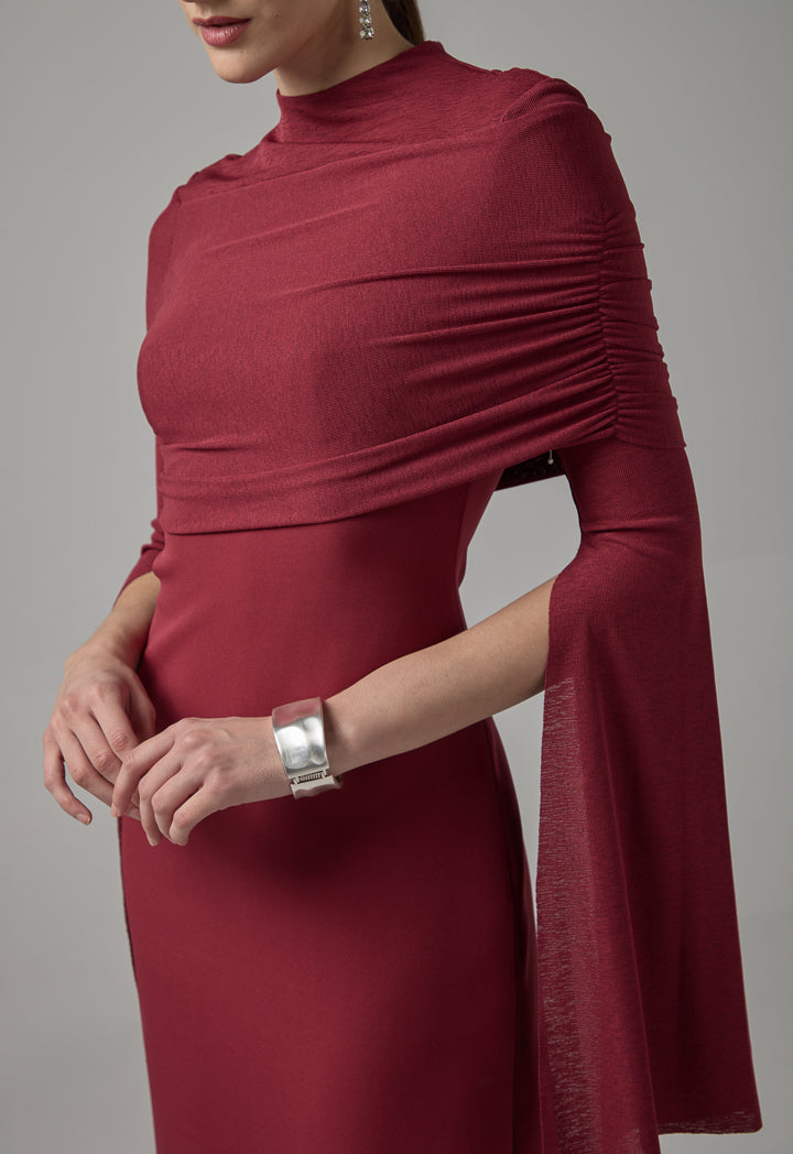 Choice Maxi Dress With Overlay Knitted Wine