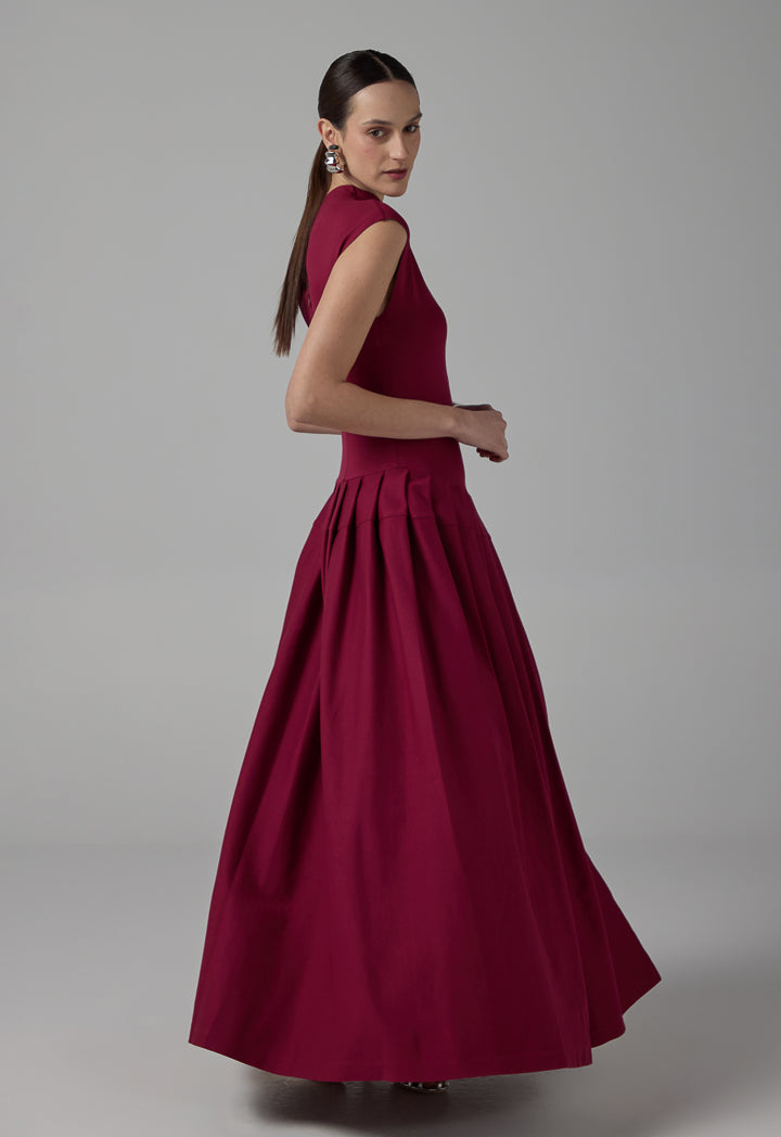 Choice Half Of Shoulder Pleated Dress Wine