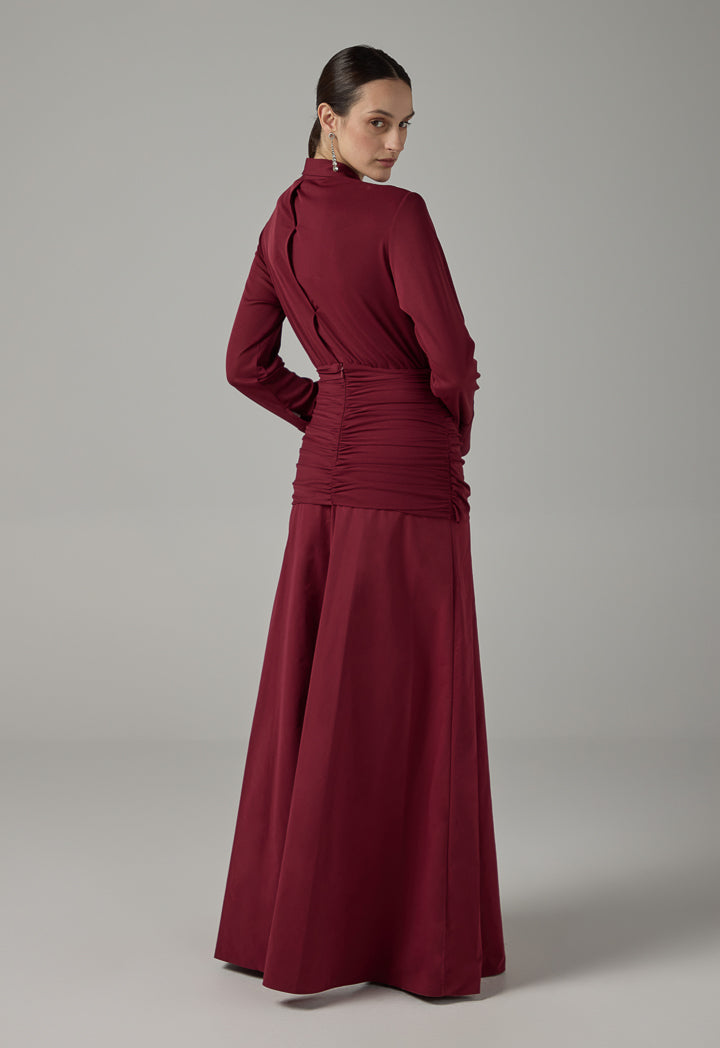 Choice Long Sleeves Wrap Maxi Dress Wine