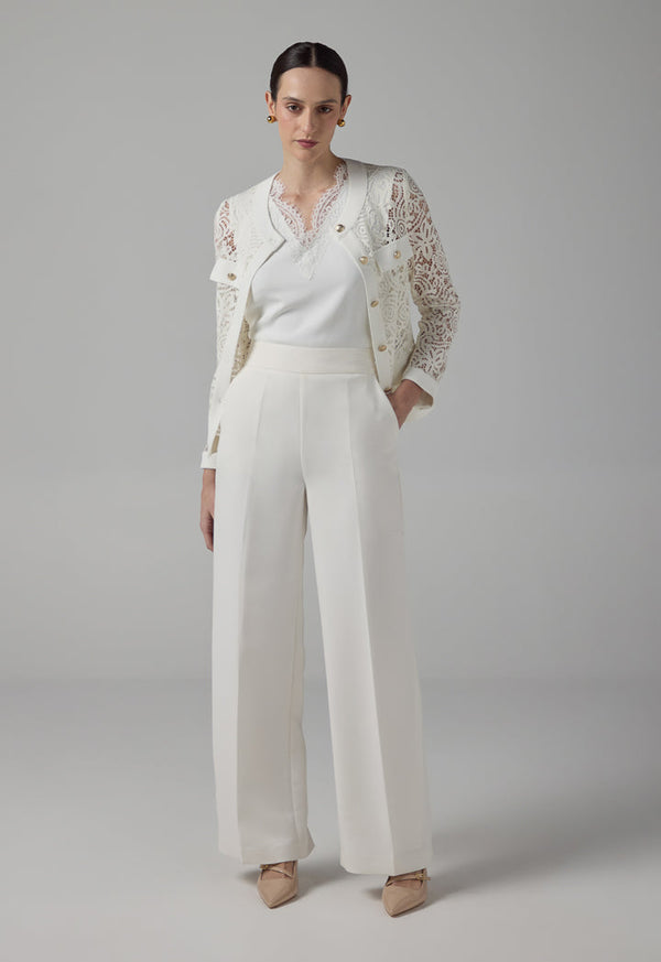 Choice Wide Leg High-Waist Basic Trousers Off White