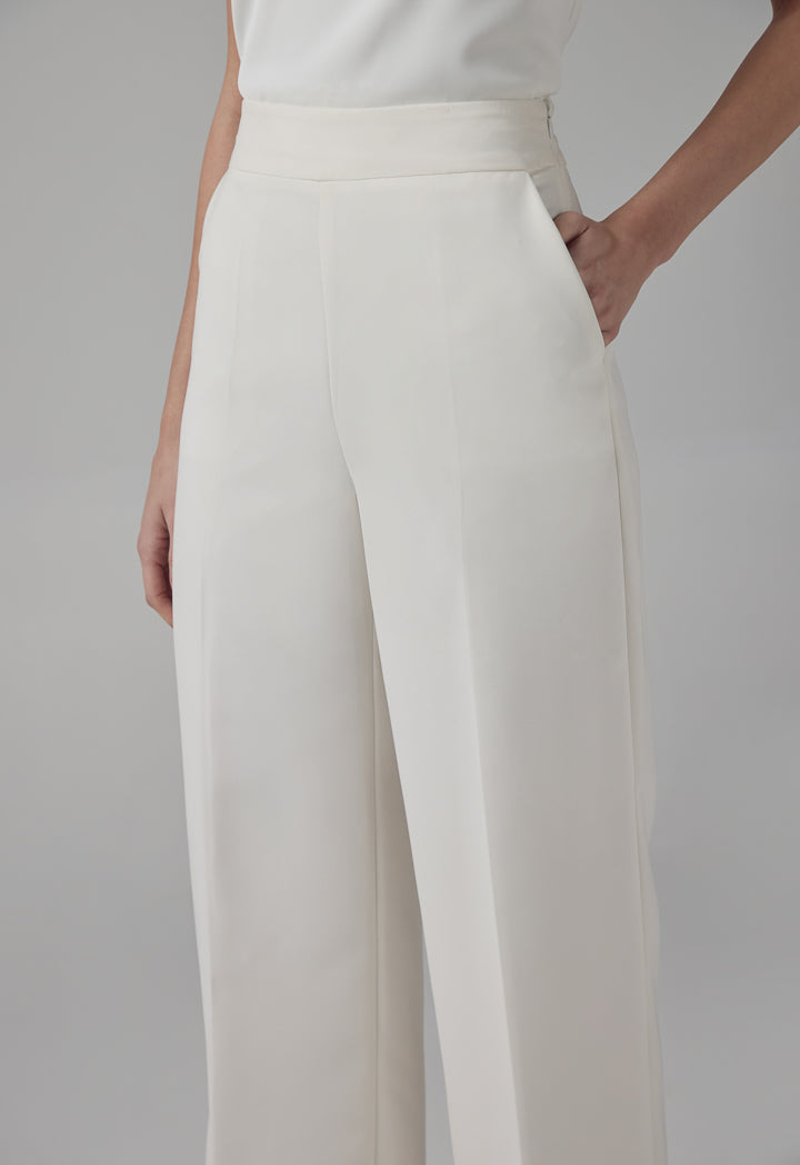 Choice Wide Leg High-Waist Basic Trousers Off White