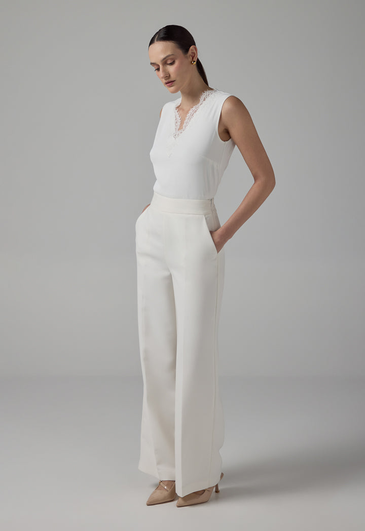 Choice Wide Leg High-Waist Basic Trousers Off White