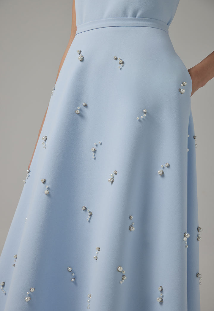 Choice Crystal And Pearl Embellished Skirt Blue