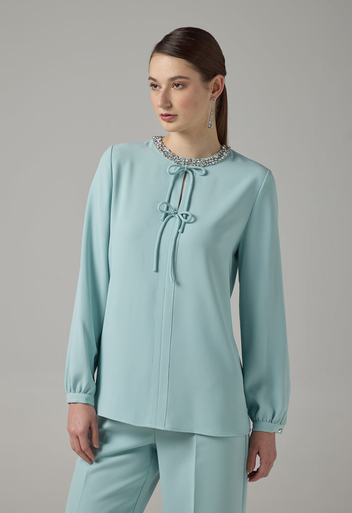 Choice Crystal Embellished Bow-Detail Blouse Mint