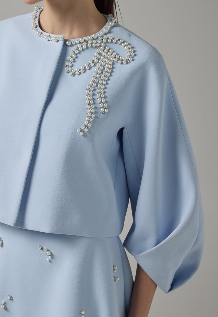 Choice Solid Crystal Embellished Cropped Jacket Blue