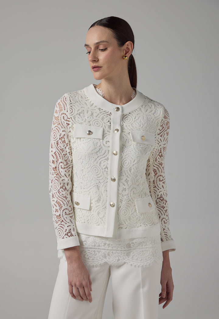 Choice Solid Floral Lace Jacket Off White