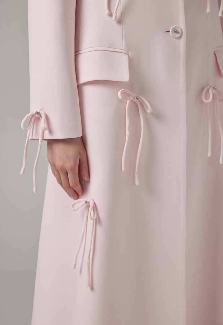 Choice Notched Collar Bow-Detail Coat Pink