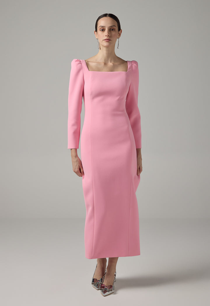 Choice Puff Sleeves Midi Dress  Pink