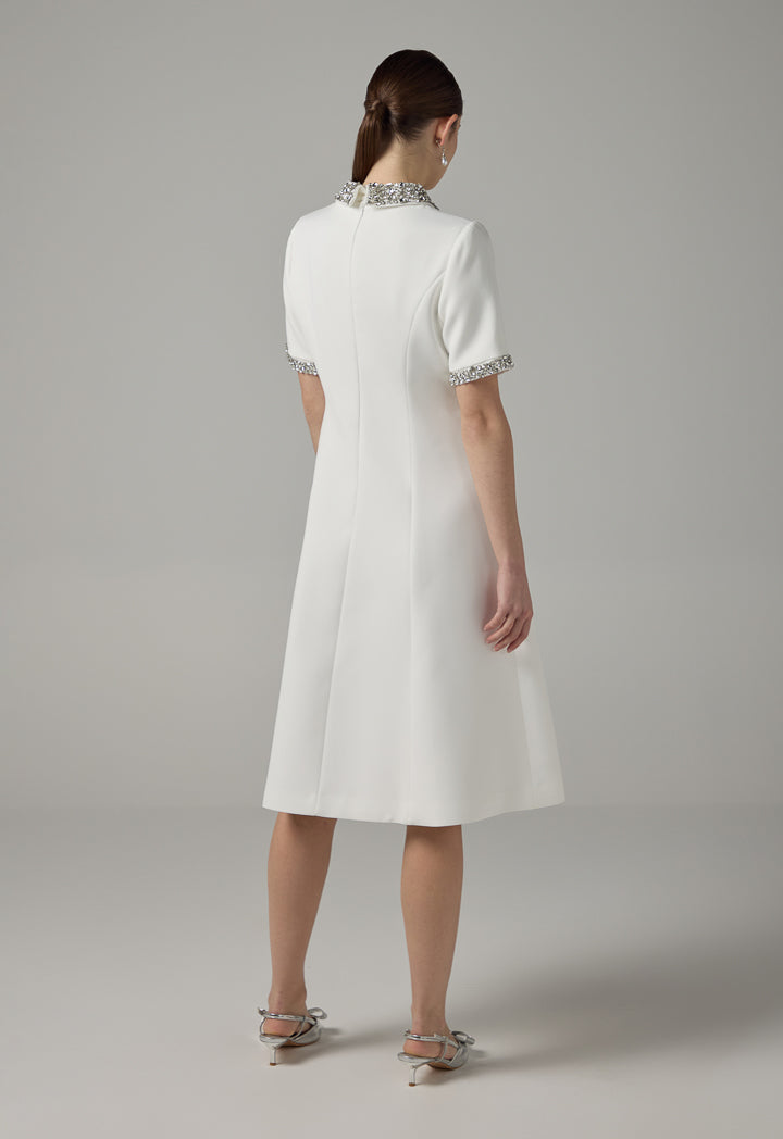 Choice Short Sleeves Midi Dress Off White