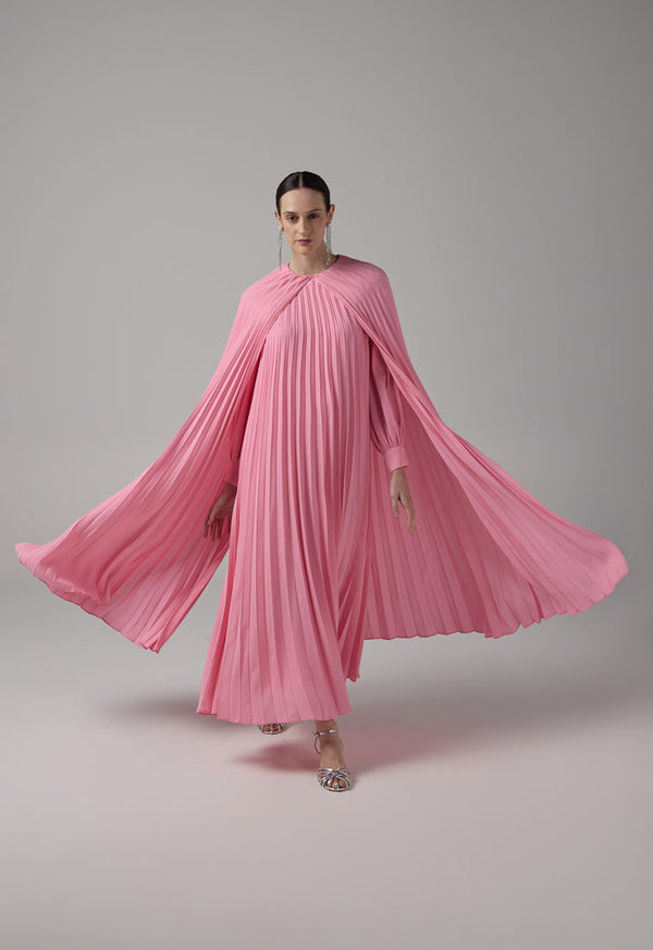 Choice Pleated Cape Details Maxi Dress  Pink