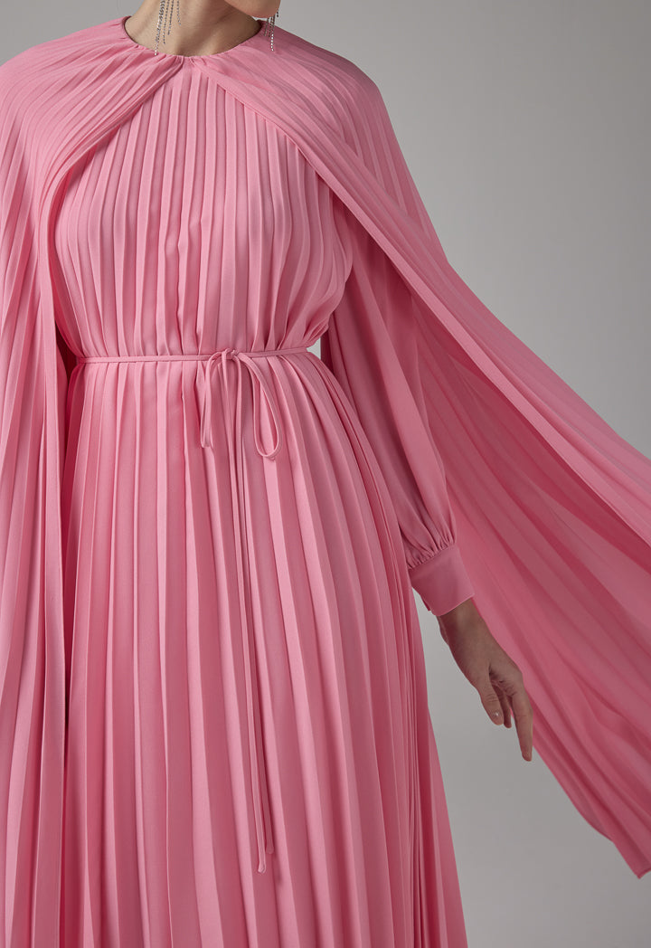 Choice Pleated Cape Details Maxi Dress  Pink