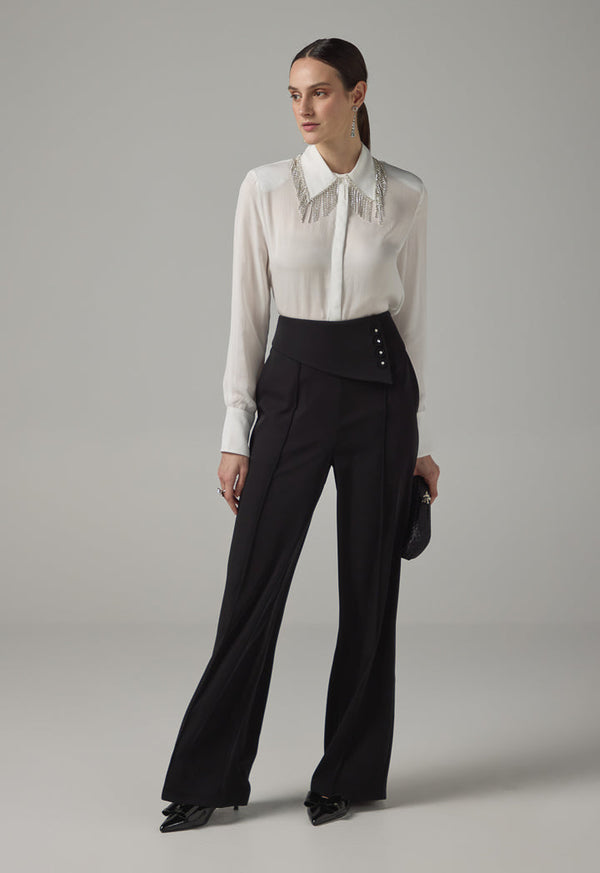 Choice Pin Tuck Wide Leg Basic Trousers Black