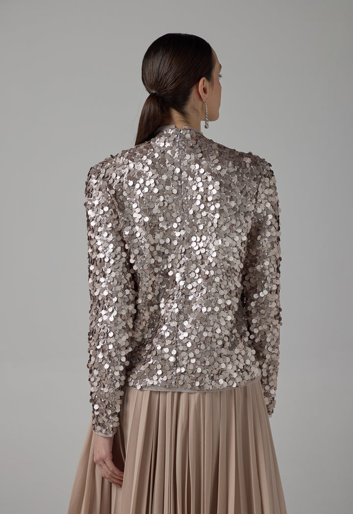 Choice Sequin Long Sleeve Blouse  Sand