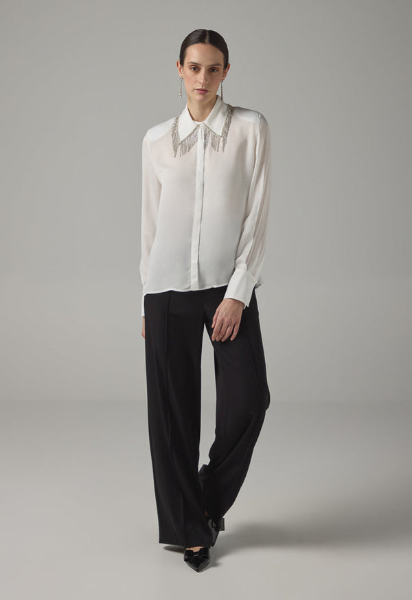 Choice Solid Crystal Embellished Shirt Off White