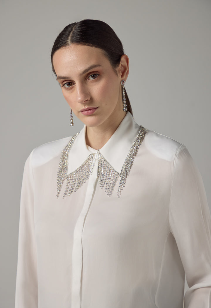 Choice Solid Crystal Embellished Shirt Off White