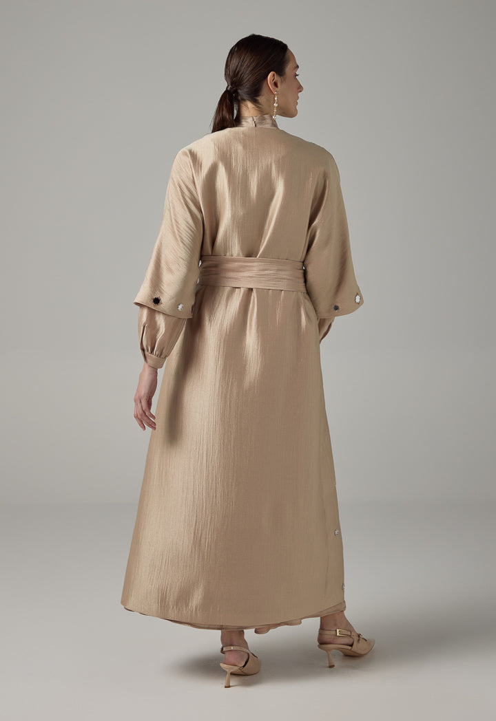 Choice Embroidered Maxi Abaya With Mirror Accents  Rose Gold