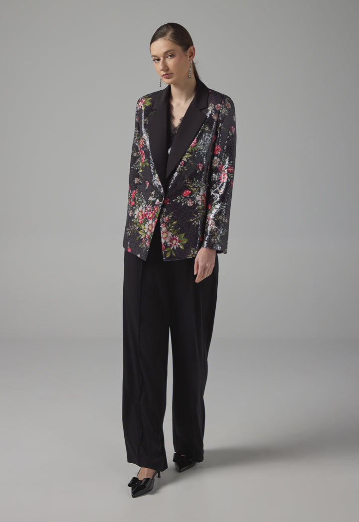 Choice Floral Printed Sequin Blazer Multi Color