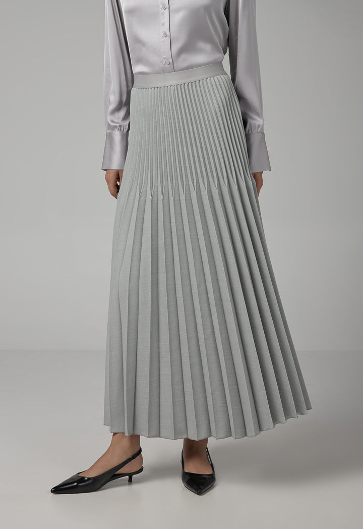 Choice Solid Pleated Elastic Waistband Skirt Grey