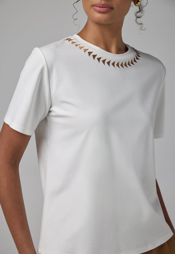 Choice Geometric Embroidered T-Shirt Off White