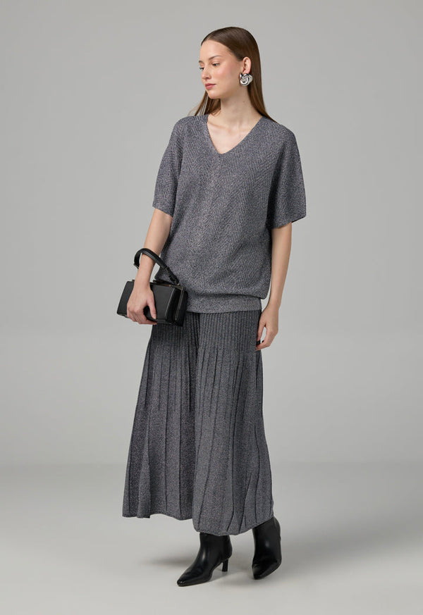 Choice Short Sleeves Knitted Lurex Blouse Silver