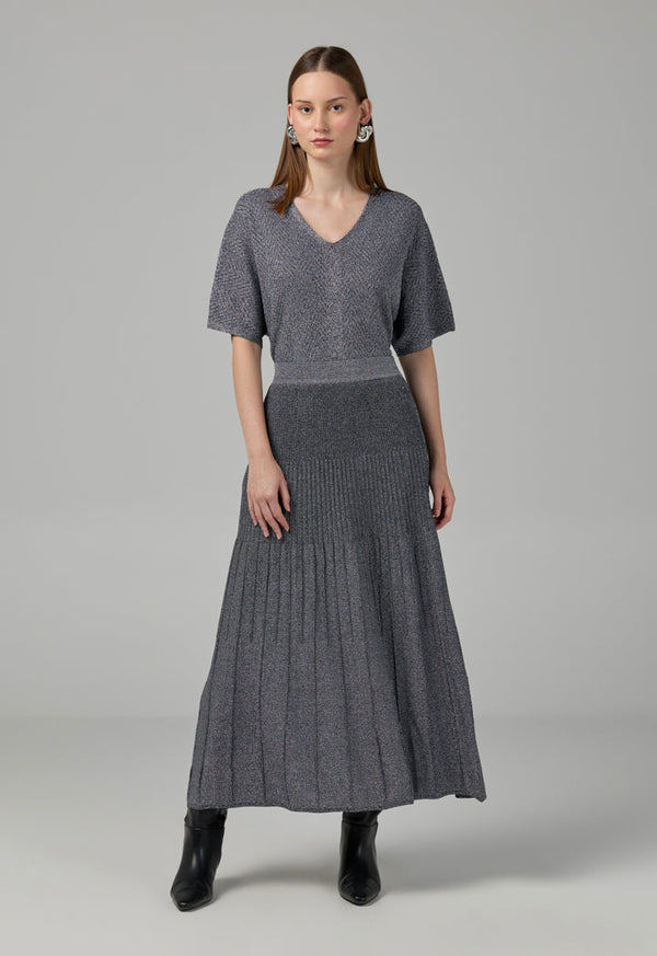 Choice Knitted Pleated Lurex Skirt Silver