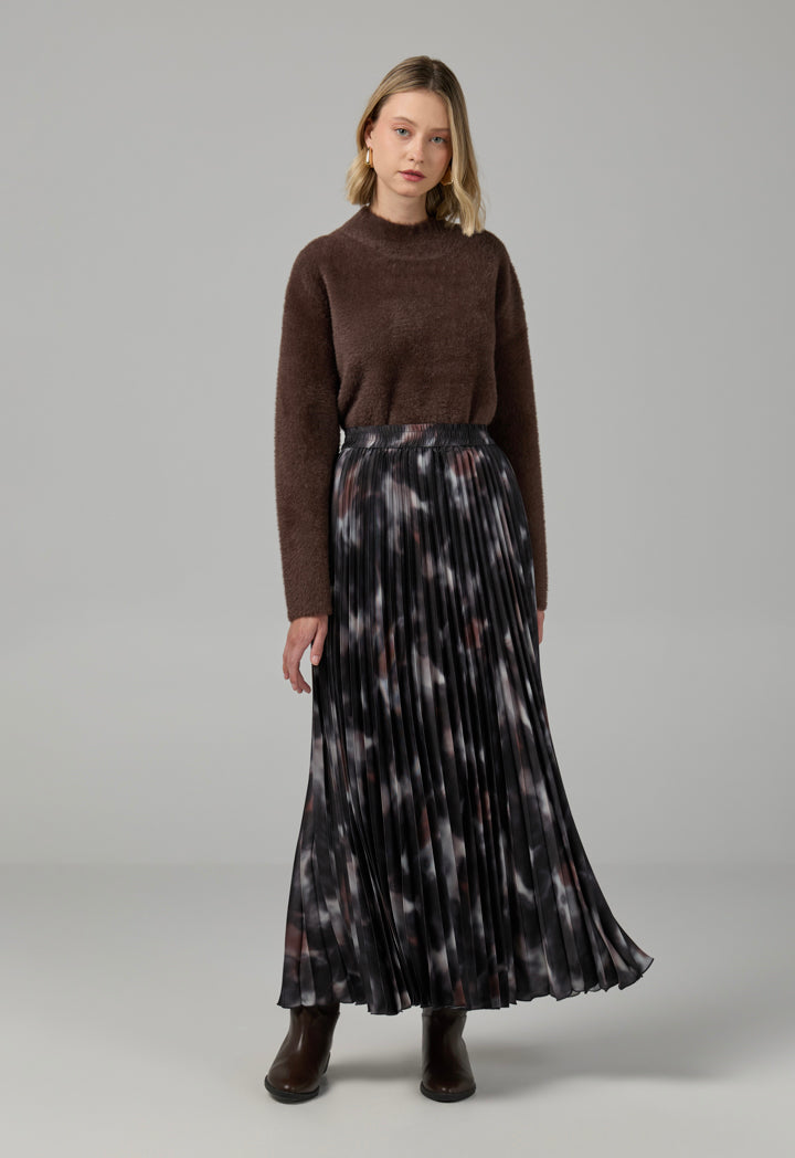 Choice Printed Pleated Flared Skirt Multi Color