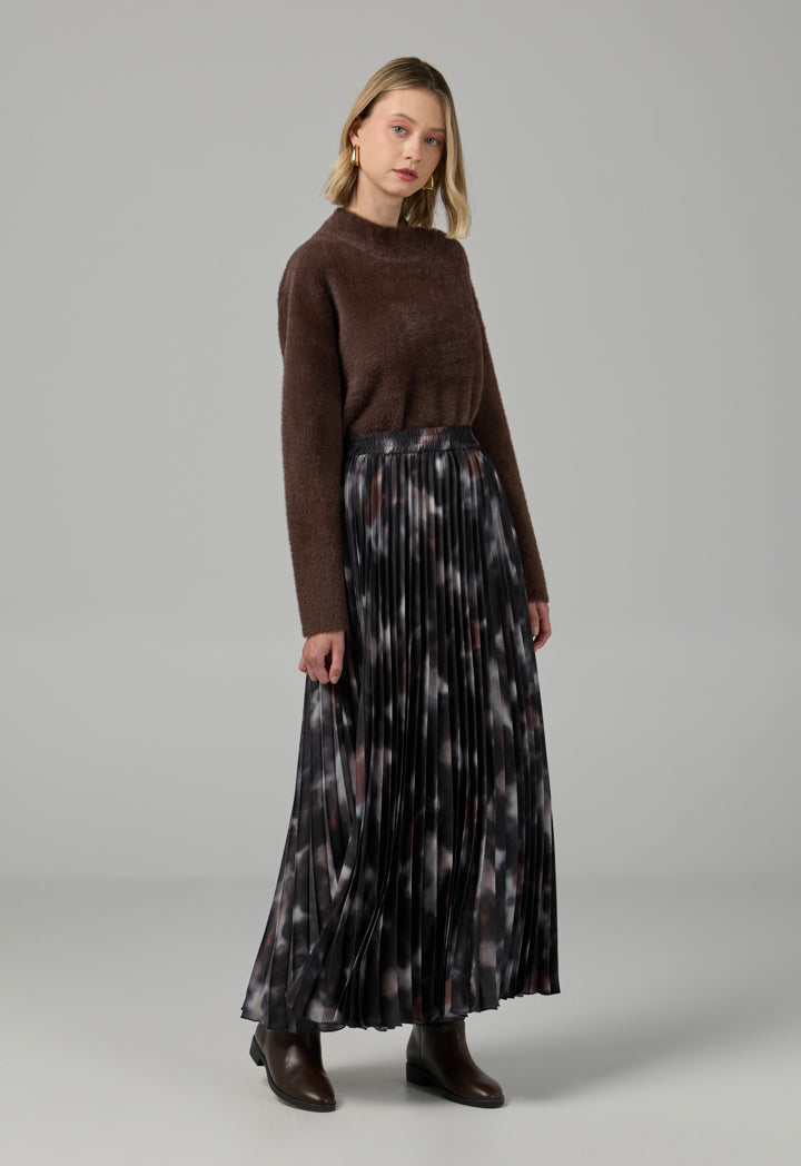 Choice Printed Pleated Flared Skirt Multi Color