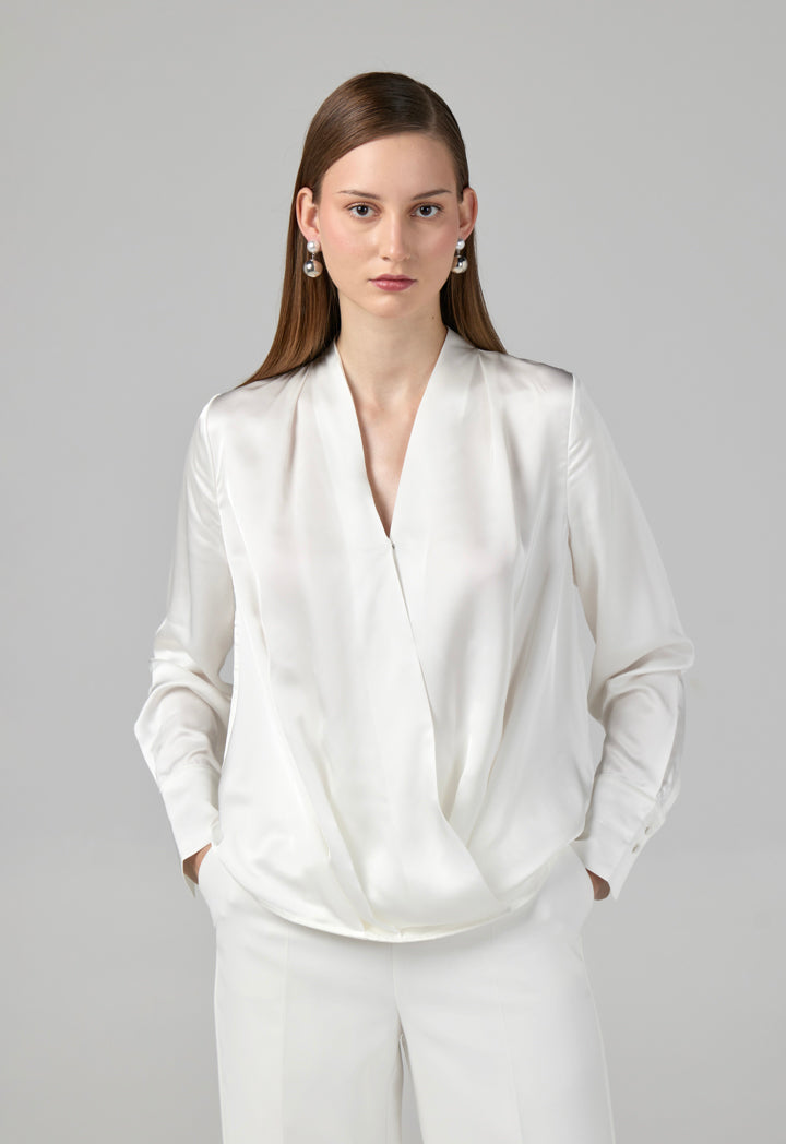 Choice Long Sleeves Satin Bodysuit Top Off White