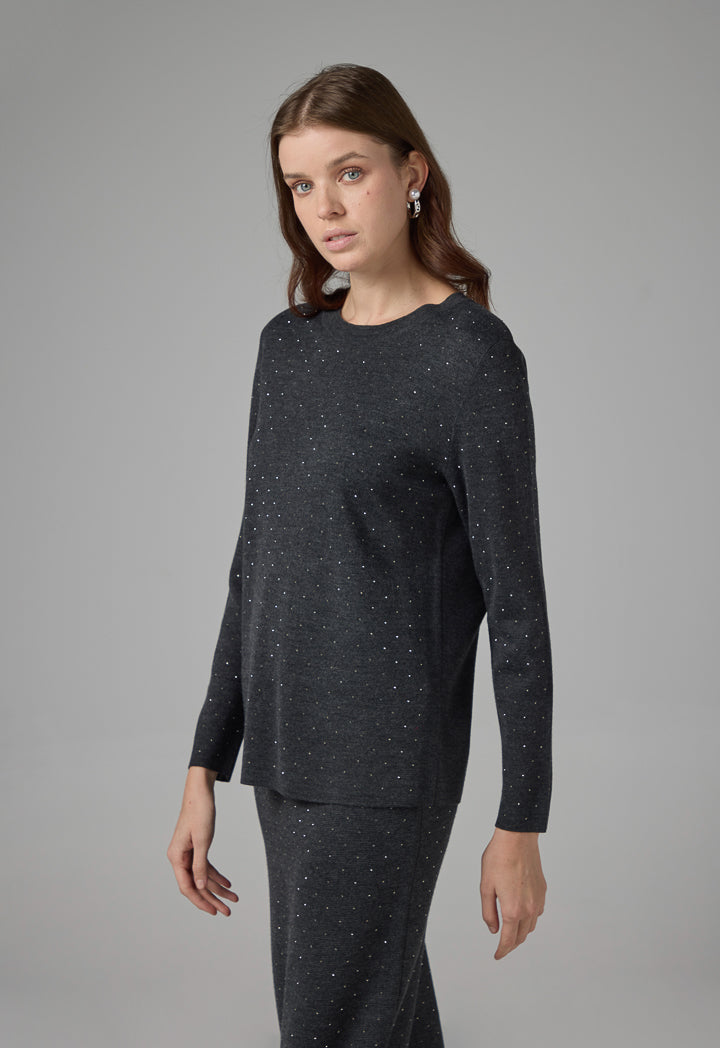 Choice Solid Crystal Embellished Sweater Anthracite