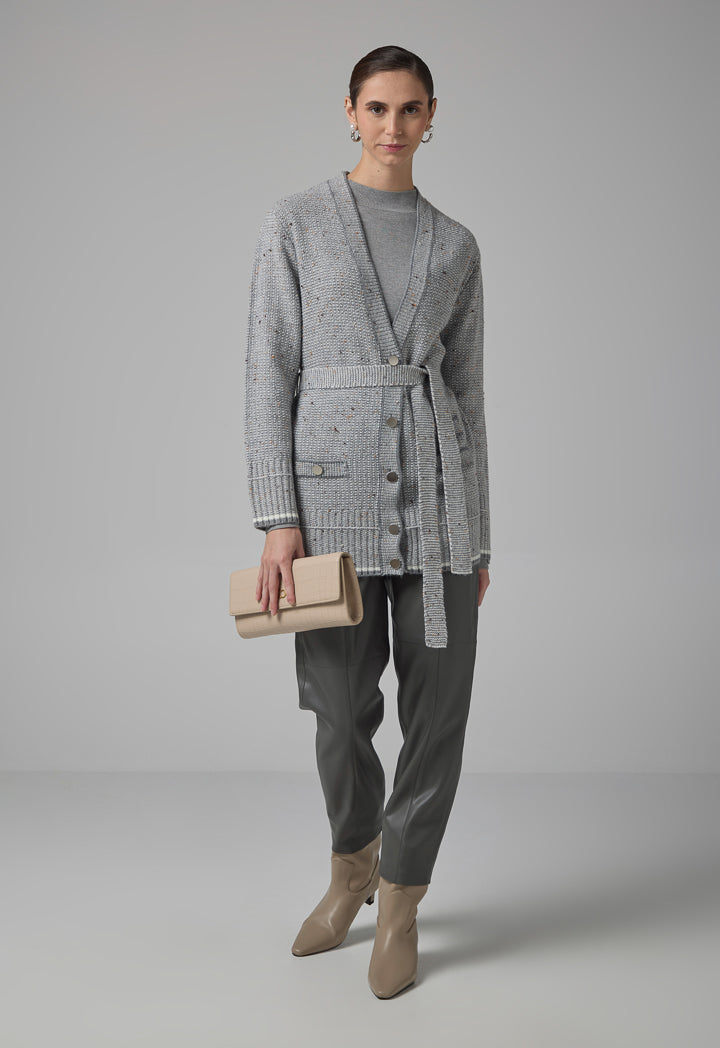 Choice Knitted Belted Cardigan Grey