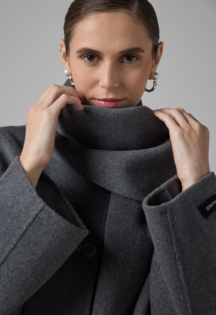 Choice Wool Jacket With Attached Scarf Grey