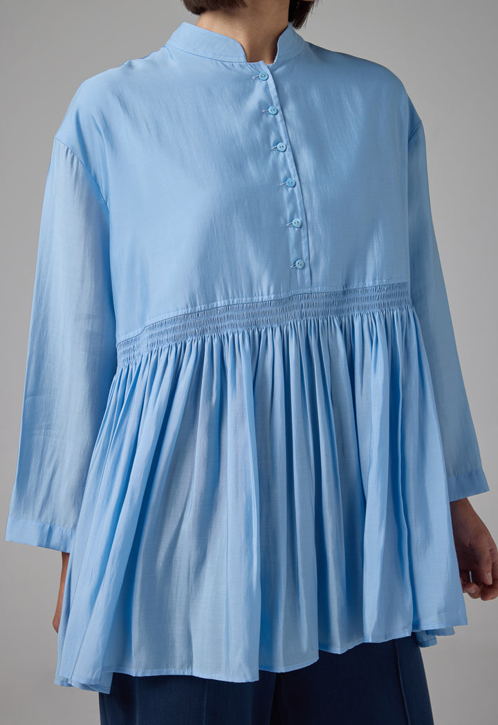 Choice Solid Pleated Hem Shirt Sky Blue