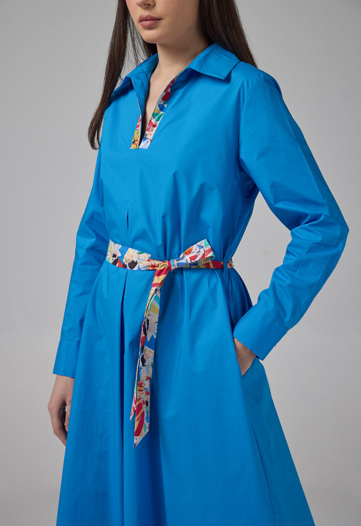 Choice Solid Dress With Printed Belt Cobalt